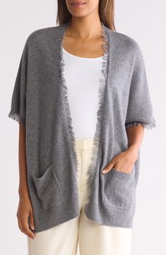 Fringed trim enhances the boho-chic vibe of a lightweight ruana knit from supersoft cashmere for exceptional comfort. Open front Short sleeves 100% cashmere Dry clean Imported Swimwear Cover Ups, Fringe Trim, Front Open, Nordstrom Rack, Boho Chic, Cashmere, Cover Up, Dry Clean, Short Sleeves