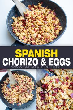 an image of spanish chorizo and eggs in a skillet with the title above it