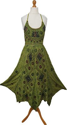 Trendy Fashion Halter Neck Bohemian Dress Maxi Embroidered Pixie Hem One size 8 10 12 14, Women's Dresses Traditional Green Sleeveless Dress, Bohemian Sleeveless Festive Dress, Sleeveless Bohemian Embroidered Dress, Fitted Sleeveless Bohemian Embroidered Dress, Green Sleeveless Fitted Embroidered Dress, Bohemian Embroidered Sleeveless Fitted Dress, Green Fitted Sleeveless Embroidered Dress, Green Bohemian Embroidered Maxi Dress, Fitted Embroidered Bohemian Boho Dress