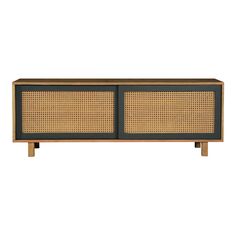 the sideboard is made out of wood and wicker