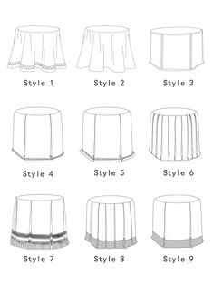 the different styles and sizes of skirts