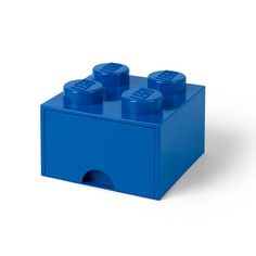 a blue lego box with four small bricks in it