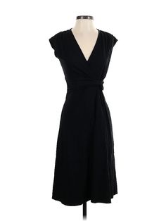 Lands' End Cocktail Dress Size: X-Small Black Dresses - used. 58% COTTON, 38% MODAL, 4% SPANDEX, Wrap, V-Neck, Solid, Knee Length, Sleeveless | Lands' End Cocktail Dress - Wrap: Black Solid Dresses - Used - Size X-Small Casual Evening Dress With Surplice Neckline, Fitted Sleeveless Black Wrap Dress, Black Fitted Sleeveless Wrap Dress, Black Fitted Wrap Dress With Surplice Neckline, Casual Fitted Wrap Dress For Workwear, Black Fitted Maxi Dress With Surplice Neckline, Casual Black Midi Dress With Surplice Neckline, Small Black Dress, Dress Wrap