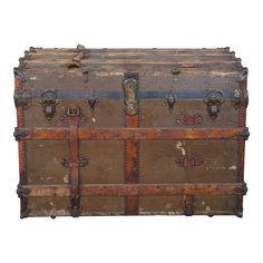 an old trunk is shown on a white background