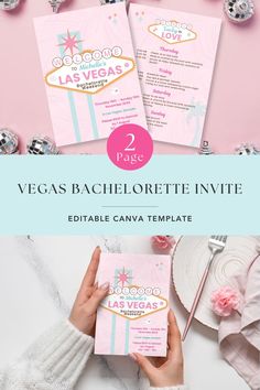 the las vegas bachelor party is set up with pink and blue decorations, silver confetti