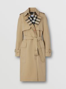 Check Panel Cotton Gabardine Trench Coat in Honey - Women | Burberry United States Classic Long Gabardine Raincoat, Classic Gabardine Raincoat For Work, Trent Coat, Burberry Trenchcoat, Burberry Outfit, Check Material, Burberry Coat, Burberry Trench, Burberry Trench Coat