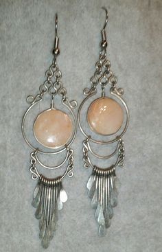 Authentic Machu Picchu Handmade Earrings W/Gorgeous Semi-Precious Peach Stones From The Andes. Almost '3' Inches In Length, These Beautiful, Beautiful Earrings Present With Pink/Blush Semi-Precious Stones From The Andes & Gorgeous Silver Work. (See Pics) Like New Condition! Never Worn! Silver Wire-wrapped Earrings For Party, Silver Wire Wrapped Earrings For Party, Handmade Silver Metal Chandelier Earrings, Handmade Silver Chandelier Earrings, Handmade Adjustable Silver Chandelier Earrings, Silver Adjustable Chandelier Earrings, Silver Round Chandelier Earrings, Adjustable Silver Chandelier Earrings, Vintage Silver Round Chandelier Earrings