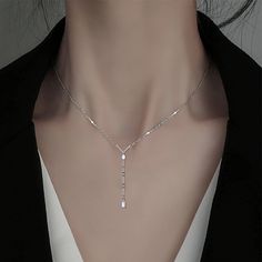 Color: Price for One Set (White Gold Color with Chain) Fashion Element: Square Style: INS Style Simple Necklaces, Diamond Necklace Simple, Outfit Korean, Chain Fashion, Art Deco Jewelry, Diamond Pendant Necklace, One Set, Simple Necklace, Diamond Pendant