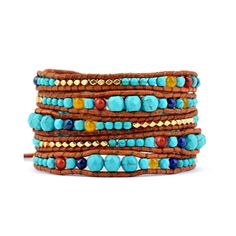 5 Wrap Leather Beaded Bracelets Boho Style Gemstone Wrap Bracelet, Wrap Armband, Leather Charm Bracelets, Lookbook Inspiration, Beaded Leather Wraps, Boho Wrap Bracelet, Natural Turquoise Stone, Shopping Design, Turquoise Leather