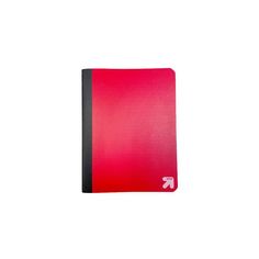 a red and black notebook on a white background