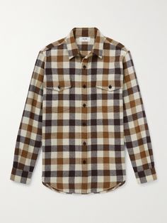 CELINE HOMME's shirt is made from checked wool-blend flannel in an earthy palette of tonal-brown and beige hues. It's cut for a loose fit and has a buttoned chest pocket. Wear it open over one of the brand's T-shirts. Earthy Palette, Mens Flannel Shirt, Fall Plaid, Mens Style, Check Shirt, Mr Porter, Flannel Shirt, Branded T Shirts, Women's Plaid Shirt