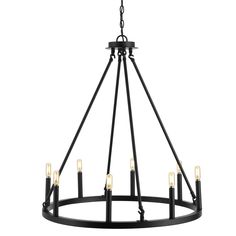 a black chandelier with six lights hanging from it