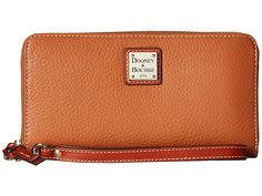 Dooney & Bourke Pebble Leather Large Zip Around Wristlet (Caramel) Wristlet Handbags. Carry just the essentials in this chic wristlet by Dooney Bourke! Made from leather. Zipper closure. Detachable wristlet strap. Logo hardware accent. Lined interior features 12 credit card slots  a zippered pocket  and a currency compartment. Imported. Measurements: Bottom Width: 8 1 4 in Depth: 3 4 in Height: 4 1 4 in Handle Length: 13 in Ha #Dooney&Bourke #BagsandLuggage #Handbag #Wristlet #Brown Seltzer Water, Phone Wristlet, Wallet Bag, Leather Zipper, Stylish Accessories, Michael Kors Jet Set, Dooney Bourke, Wallet Case