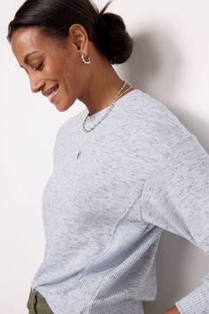 Finished in soft, brushed knit fabric, the Gigi pullover by Michael Stars features a crewneck silhouette, relaxed fit, and rib knit detailing at the sides, cuffs, and hem. It's perfect for everyday wear with your favorite jeans and cargo pants. | MICHAEL STARS Women's Gigi Brushed Pullover, Size Large, Blue Inside Out Style, Star Clothing, Michael Stars, Shoe Size Conversion, Hoodie Top, Favorite Jeans, Medium Blue, Lifestyle Brands, Cargo Pants