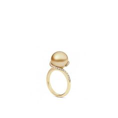 This pearl and diamond ring from Mikimoto displays a golden glow, from the use of 18kt yellow gold to its golden South Sea pearl. The 11mm gemstone gets a haute hug from a diamond-embellished curve that wraps around the piece poshly. This Mikimoto ring is fashionable and fabulous! Gold Akoya Pearl Diamond Ring, Fine Jewelry Gold Diamond Ring With Akoya Pearl, Gold Diamond Ring With Akoya Pearl, Luxury Gold Akoya Pearl Ring, Pearl Diamond Ring, Golden South Sea Pearls, Mikimoto Pearls, Pearl And Diamond Ring, Golden Glow