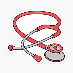 a stethoscope sticker that is red and has a stethoscope attached to it