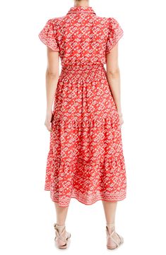 Vibrant florals bloom upon this shirtdress framed by a spread collar and flutter sleeves. 47 1/2" length Spread collar Short sleeves Unlined 100% polyester Machine wash, line dry Imported Model stats: 5'10" height, 32" bust, 25" waist, 36" hip. Model is wearing size Small. Vibrant Florals, Max Studio, Shirtdress, Flutter Sleeves, Flutter Sleeve, Floral Tie, Nordstrom Rack, Short Sleeves, Nordstrom