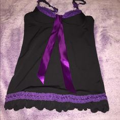 Nwot Black Camisole With Purple Lace From Japan. Size Xs/A Cup. Fitted Purple Tank Top With Built-in Bra, Purple Camisole Top With Built-in Bra, Purple Camisole Tank Top For Party, Fitted Purple Tank Top For Night Out, Purple Spaghetti Straps Tank Top For Party, Purple Tops With Built-in Bra For Night Out, Purple Camisole Tank Top For Night Out, Purple Tank Top For Parties, Purple Tank Top For Party