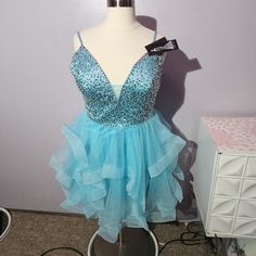 Brand: Suzhou Dress Size: 16 Color: Blue Condition: New With Tags Stretch: No Stretch Measurements: 34 Long, 22 Pit To Pit, 38 Waist Key Words: Zipper Closure, V Neck, Mini, Tulle, Sequin, Corset Back Nonsmoking Same Day Or Next Day Shipping Offers & Bundles Welcome *Measurements Can Vary Slightly Sequin Corset, Pink Tulle Dress, Beaded Evening Gowns, Gold Prom Dresses, Lace Formal Dress, Princess Ball Gowns, Floral Gown, Corset Back, Black Satin Dress