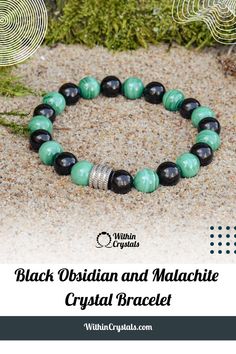 Discover the powerful energy of our Black Obsidian and Malachite Crystal Bracelet 💫 This unique combination brings protection, grounding, and balance into your life. Handcrafted with love and intention, this bracelet is perfect for anyone seeking to enhance their spiritual connection. Click to elevate your energy now! #crystalbracelet #healingjewelry #spiritualwellness Spiritual Malachite Bracelet With Natural Stones, Obsidian Bracelets With Natural Stones For Meditation, Onyx Gemstone Beads Bracelet For Healing, Healing Onyx Bracelets With Natural Stones, Spiritual Onyx Bracelets With Natural Stones, Malachite Crystal, Malachite Bracelet, Powerful Energy, Snowflake Obsidian