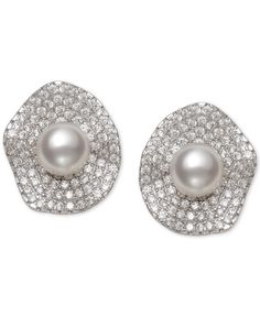 Show them the sparkle with the shimmering wavy design of these cubic zirconia and cultured freshwater pearl button stud earrings in sterling silver. Wavy Design, Freshwater Cultured Pearls, Fresh Water, Freshwater Pearls, Cubic Zirconia, Jewelry Watches, Pearl Earrings, Sparkle, Stud Earrings