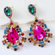 Brand New Earrings Pink Multicolor Glamour Bridesmaid Glamorous Pink Jewelry For Celebration, Glamorous Pink Earrings For Celebration, Glamorous Pink Teardrop Earrings, Glamorous Earrings For Prom, Party Rose Gold Rhinestone Earrings, Pink Teardrop Earrings For Party, Pink Teardrop Jewelry For Party, Pink Jewelry With Matching Earrings For Party, Pink Dangle Jewelry For Party