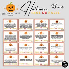 halloween trick or false cards with pumpkins on them