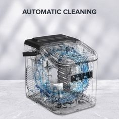 an automatic dishwasher is shown with the words automatic cleaning on it's side