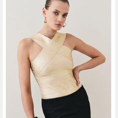 Brand New! Sold Out Online! Great Date Night Top! So Flattering Fitted Bandage Top For Party, Stretch Bandage Tops For Parties, Fitted Bandage Top For Night Out, Spring Party Bandage Tops, Bandage Top For Summer Evenings, Bandage Tops For Evening In Summer, Bandage Evening Top For Summer, Summer Evening Bandage Top, Elegant Bandage Tops For Night Out