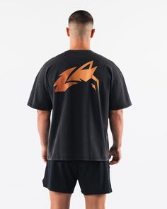 Wolf Head Logo, Wolf Head, Body Heat, Cropped Style, Black Orange, Oversized Fits, Cotton Spandex, Drop Shoulder, Crew Neckline