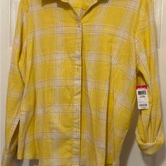 Brand New Yellow Plaid Shirt Xxl Long Sleeve But Can Fold The Sleeves Up Really Cute And Comfortable By Basic Edition K-Mart Was $19.99 Now Only $8 Casual Long Sleeve Yellow Shirt, Casual Yellow Long Sleeve Shirt, Casual Yellow Cotton Shirt, Yellow Relaxed Fit Shirt For Spring, Yellow Relaxed Fit Shirt, Casual Yellow Shirt With Relaxed Fit, Yellow Plaid Shirt, Clothing Finds, Yellow Plaid