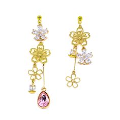 Earring Details: 18K Gold Vermeil Cubic Zirconia / Swarovski Crystals Anti-tarnish, Anti-allergy. Flowers Earrings, Blooming Flowers, Flower Earrings, Gold Vermeil, Belly Button Rings, Allergies, Swarovski Crystals, Cubic Zirconia, 18k Gold