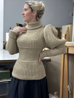 This gorgeous sweater is my reproduction based on the one is shown at Brooklyn Museum Costume Collection at The Metropolitan Museum of Art.  The sweater is elastic and it's knitted with 3 different kind of stitches and knitted with acrylic vegan wool. To be sure about what size you must order, please check the last picture to see what's the best for you!! I highly recommend double check the chest measure and the armpit to hips to see if anything need to be customized. Hips and chest is the same Fitted Beige Turtleneck Sweater, Beige Fitted Turtleneck Sweater, Fitted Knitted Beige Sweater, Fitted Beige Knitted Sweater, Fitted Beige Merino Wool Sweater, Fitted Beige Wool Sweater, Stretch Cream Knit Sweater, Fitted Hand Knitted Turtleneck Sweater, Fitted Knitting Pattern For Fall