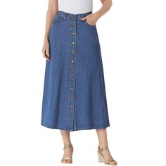 A classic denim skirt is great any time of year. Our Perfect Denim is made from non-stretch 100% cotton that gives you a custom-feeling fit as you wash and wear and the denim softens. Ours gets a comfort upgrade thanks to a side elastic waistband that moves with you all day long but also provides a gap-free fit. Lightweight Maxi Skirt, Diy Denim Skirt, Long Jean Skirt, Diy Denim, Button Front Skirt, Perfect Denim, Denim Diy, Slip Skirt, Woman Within