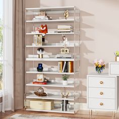 8 - Tier Bookshelf, Acrylic Bookcase Storage Display Shelf Tribesigns Acrylic Bookcase, Acrylic Bookshelf, Tiny Toys, Open Bookshelves, Tier Shelf, Display Area, Modern Bookshelf, Wood And Acrylic, Bookshelf Storage