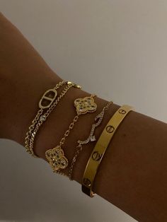 Bracelet Stack Black Women, Designer Jewelry Stack, Jewellery Stack Gold, Gold Bracelet Stacking, Gold Jewelry Stack Bracelet, Gold Jewelry Bracelet Stack, Gold Stack Bracelets, Bracelet Stacks Gold, Gold Bangles Aesthetic