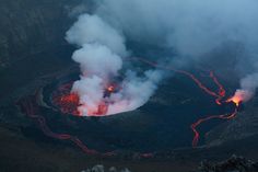 an aerial view of the lava flow and surrounding rocks