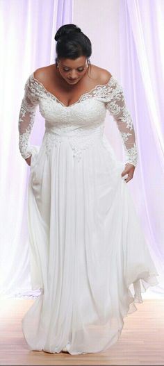 plus size long sleeve wedding dress Maternity Wedding Gown, Rose Gold Wedding Dress, Wedding Dress Tea Length, Plus Size Maternity Dresses, Long Lace Sleeves, Plus Size Long Dresses, Plus Size Wedding Dress, Sukienki Plus Size, Gold Wedding Dress