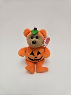 a teddy bear with a pumpkin on it's chest