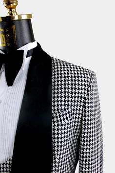 Mens-Houndstooth-Tuxedo-Wedding-Groom-Suit-from-Gentlemansguru.com_ Elegant Fitted Houndstooth Blazer, Elegant Tailored Houndstooth Suit, Formal Houndstooth Suit With Notch Lapel, Classic Formal Suit With Houndstooth Pattern, Formal Houndstooth Notch Lapel Suit, Tailored Houndstooth Suit For Formal Occasions, Classic Formal Houndstooth Suit, Tailored Houndstooth Formal Suits, Classic Houndstooth Formal Suit