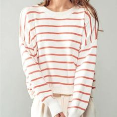 This Lightweight, Dolman, Striped Sweater Features A Ribbed, Crewneck Neckline And Cuffs. The Perfect Sweater To Throw On When The Summer Day Cools In The Evening. Available In Black Stripe And Salmon Pink Stripe. Super Soft!! This Is A Brand New Item With Tags! Striped Crewneck, Perfect Sweater, Salmon Pink, Striped Sweater, Summer Day, Pink Stripes, New Item, Dolman Sleeve, Stripe Sweater