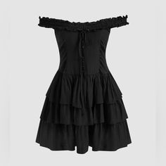 Short Black Ruffle Off-The-Shoulder Dress Zip Up Back Brand New Condition Black Off-shoulder Ruffled Dresses, Black Off-shoulder Ruffle Dress, Black Off-shoulder Dress With Ruffles, Black Off-shoulder Summer Dress, Black Mini Length Off Shoulder Dress With Ruffles, Black Off Shoulder Summer Dress, Black Fitted Off Shoulder Dress With Ruffles, Black Sleeveless Off Shoulder Dress For Spring, Fitted Black Off Shoulder Dress With Ruffles