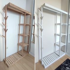 there are two shelves in the same room