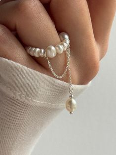 Natural Freshwater Pearl Band Ring, Elastic Stretch Ring, Adjustable Ring, Pearl Jewelry, Tassel Dangle Ring, Drop Pearl Jewelry - Etsy Bead Ring Bracelet, Elastic Wedding Ring, Jewelry Crafts Ring, Beaded Wedding Rings, Jewelry Techniques Pearl, Upcycle Pearl Jewelry, Adjustable Beaded Rings, Hand For Jewelry, Elastic Pearl Ring