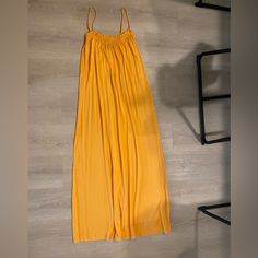 New With Tag Orange With Elastic Top And Adjustable Straps Maxi Length Summer Yellow Rayon Maxi Dress, H&m Yellow Beach Dress, Summer Viscose Maxi Dress For Brunch, Summer Orange Rayon Maxi Dress, Flowy H&m Maxi Dress For Brunch, Orange Rayon Maxi Dress For Summer, Casual Viscose Sundress For Day Out, Solid Sleeveless Rayon Maxi Dress, H&m Casual Flowy Maxi Dress