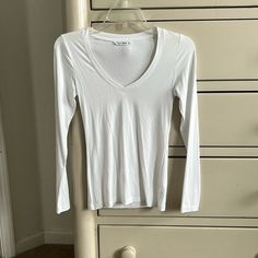 Tight Stretchy V Neck Long Sleeved Tee. Never Worn, Perfect Condition! Long Sleeved Top, Long Sleeve Tops, Long Sleeve Tees, Color White, Tights, Womens Tops, V Neck, Long Sleeve, Women Shopping