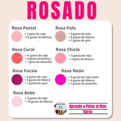 a poster with the names of different colors in spanish and english, including pinks, red