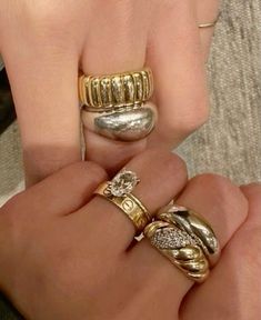 Looks Hip Hop, Mixed Metal Jewelry, Mia 3, Ring Stack, Chunky Jewelry