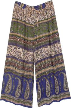 Ethnic indian Paisley Printed Wide Leg Street Pants | Beige | Vacation, Beach, Floral, Paisley, Bohemian, Indian Indian Paisley, Beach Floral, Bohemian Pants, Rayon Skirt, Hippie Look, Solid Tank Tops, Trendy Skirts, Vacation Beach, Tunic Shirt