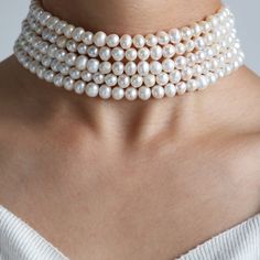 5 Layered Pearl Choker, Bridal Choker, Real Freshwater Pearl Choker Necklace, Wedding Necklace, Wedding Jewelry, Bridal Gifts, Gift for Her ✧Material: Stainless Steels With a 2-inch extension chain All pearls are Real freshwater pearls💖 💎 Five-Strand Freshwater Pearl Design 💎 The choker features five strands of high-quality freshwater pearls, each pearl emitting a soft luster that exudes classic elegance and luxury. The multi-strand design adds depth and fullness, perfectly complementing the Multi Layer Pearl Necklace, Formal White Choker With Pearl Drop, Formal White Pearl Drop Choker, Classic Pearl Choker For Wedding, Pearl White Pearl Necklace Choker For Wedding, Pearl White Choker For Wedding, Pearl White Wedding Pearl Necklace Choker, Pearl White Wedding Pearl Choker Necklace, Pearl White Round Beads Choker For Wedding